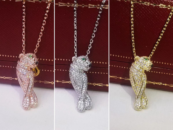 Copper Jewelry Classic Aristocratic Luxury Diamonds Feather Leopard Couple Necklace 18K Rose Gold Ladies Pendant Necklace