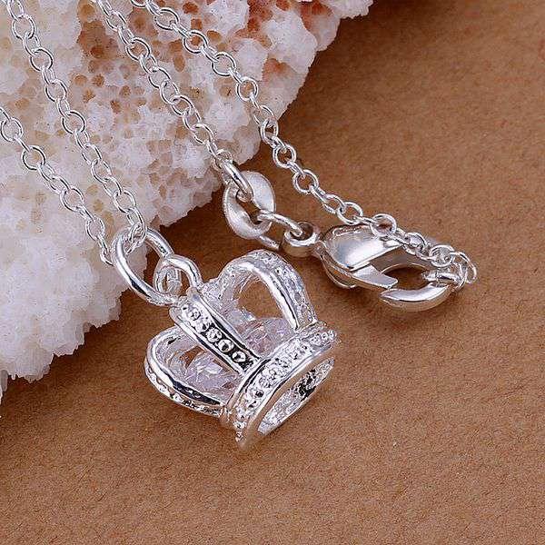 Wholesale- silver plated fashion jewelry pendant Necklace, 925 jewelry silver plated necklace Inlaid stone crown pendant necklace qskp mvpf