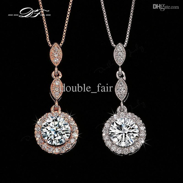 Vintage CZ Diamond Necklace Micro Pave 18K Rose Gold/Platinum Plated Necklace & pendants Crystal Wedding Jewelry For Women DFN428 / DFN429