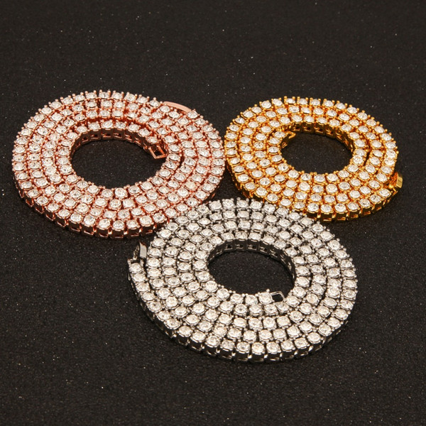 Hiphop Choker Bling Iced Out Rhinestones Necklace For Men 3mm 4mm 5mm Width Silver/Black/Rose Gold/Gold 1 Row Tennis Chain