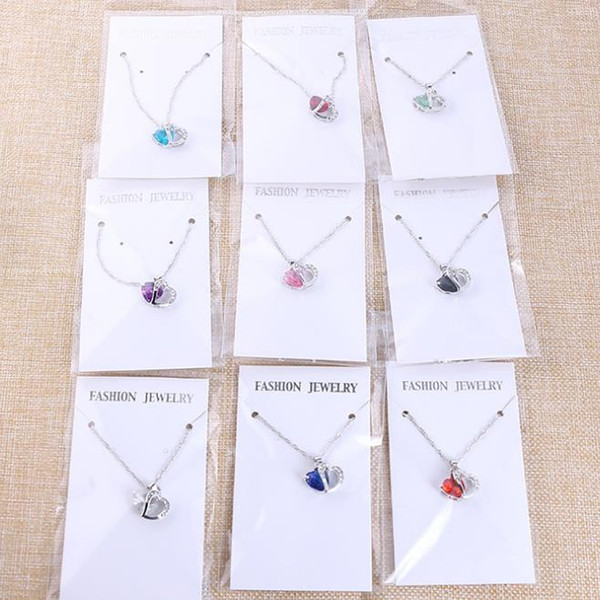Women Fashion Heart Crystal Rhinestone Silver Chain Pendant Necklace Jewelry 9 colors