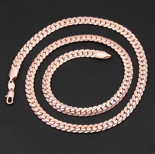 6 mm*18-32 inch Luxury mens womens Jewelry 18KGP Rose Gold plated chain necklace for men women chains Necklaces accessories hip hop