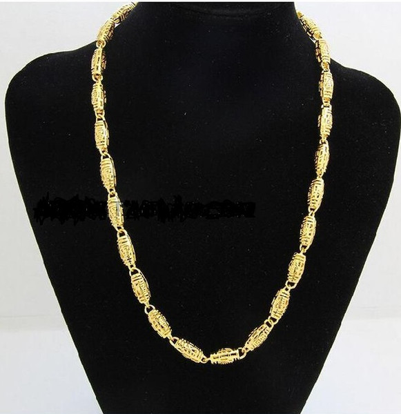 best buy fine Yellow Gold jewelry Heavy Free shipping mens 24k yellow solid gold GF chain necklace wide 7mm length 50cm weight 36.5g