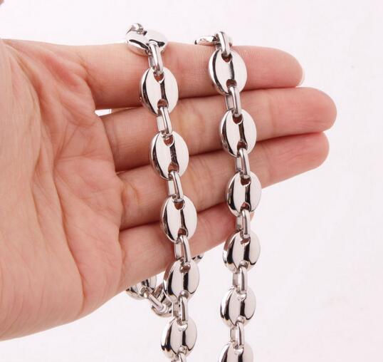 nice price Pure Stainless Steel Fashion Slver tone coffee beans Chain Necklace 10.5mm 24'' high polished for men's jewelry