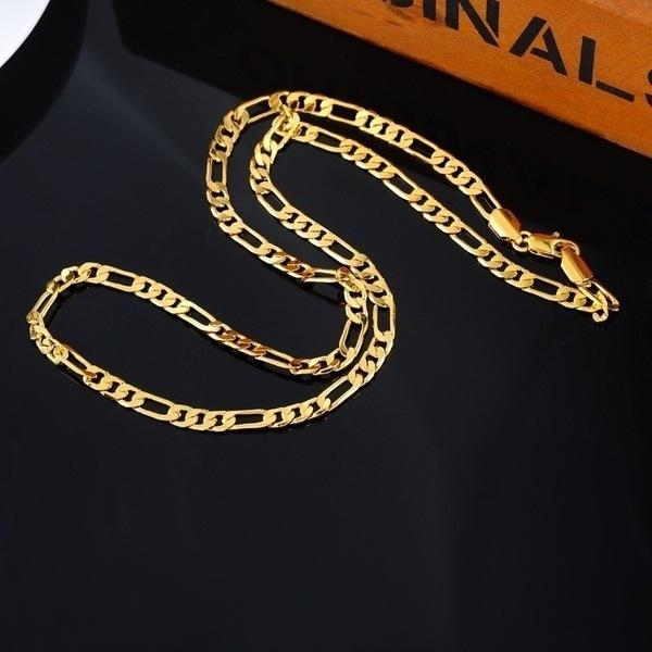 24K Gold Platinum Plated 4.5mm Men's NK Links Figaro Chain Necklace 23.4inches (50cm)(size :23.4'' color:gold)