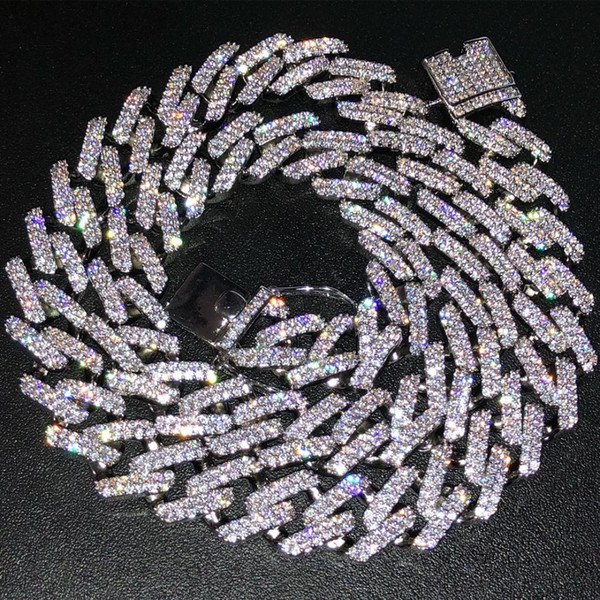14mm Miami Curb Cuban Chains Necklace For Men Gold Silver Hip Hop Iced Out Paved Bling CZ Rapper Necklace Jewelry