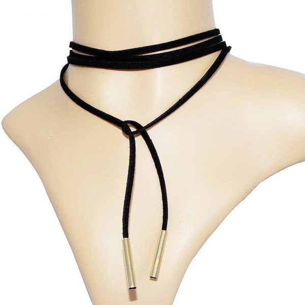 factory price wholsales 5mm SILVER/Gold Tube Black Faux Suede Cord String Wrap Bolo Tie Choker Necklace