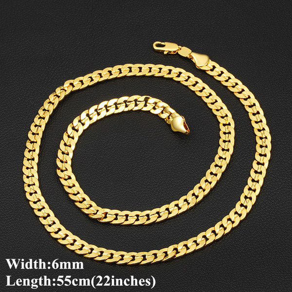 Hip Hop Rope Necklace For Men 6mm 55cm 22inches 18K Yellow Gold Plated Hippie Rock Chain Hot Fashion Jewelry