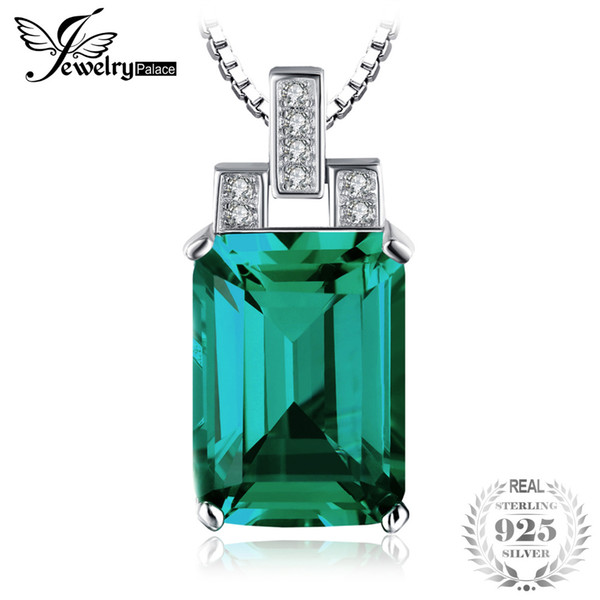 JewelryPalace Luxury 6ct Green Created Emerald Pendant Necklace 925 Sterling Silver 45 cm Fine Jewelry for Women 2018 Hot Sale