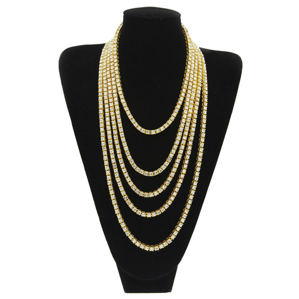 Hip hop iced out chains Tennis 1 Row Bling Bling Crystal rhinestone Men's necklace bracelet For Women Rapper Hiphop Jewelry Gift