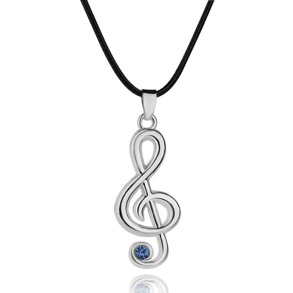 silver plated alloy rock Love Happens Music symbol Note necklace Imitation Sapphire pendant Musical notation necklace girl 2017 x309