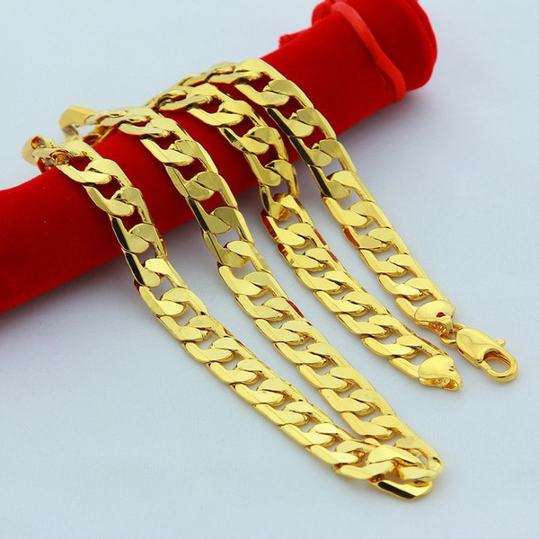 New Big 10MM Width Yellow Solid Gold Filled Cuban Chain Necklace Thick Mens Jewelry Womens Cool for dad boyfriend birthday gift