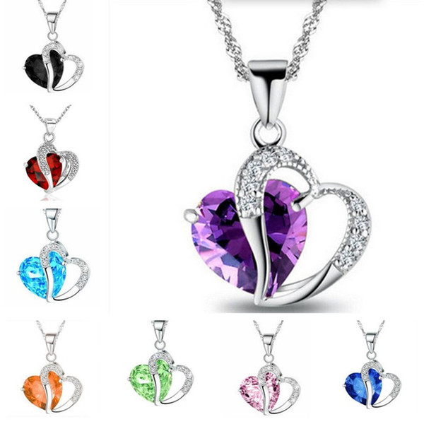 Women luxury Fashion necklaces ladies Heart Crystal Rhinestone Silver Chain Pendant Necklace Jewelry designer jewelry Accessories Wholesale