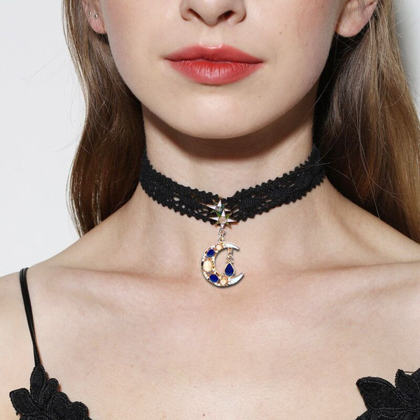2019 Sale New Pendant Collares Euramerican Fashion Personality Lace Black Choker Necklace Women Opal Alloy Statement Wedding Party Jewelry