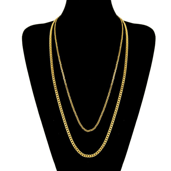Fashion 3MM 5MM 60CM 70CM Men Stainless Steel Yellow Gold/White Gold Plated Hiphop Cuban Link Chain Unisex Necklace for Men Women NL-231