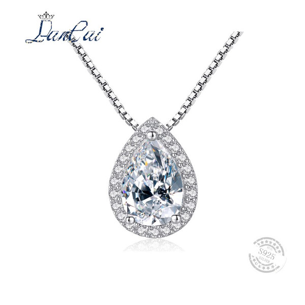 LANCAI Brand Luxury Cubic Zirconia Jewelry Chain Silver Pendant Necklace for Women Classic Water Drop Type Statement Necklace