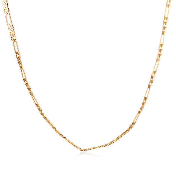 Yellow or Rose Gold Color Flat 2MM Wide 47cm Long Figaro Chain Necklace Unisex Fashion Collares Jewelry Bijoux for Women Men