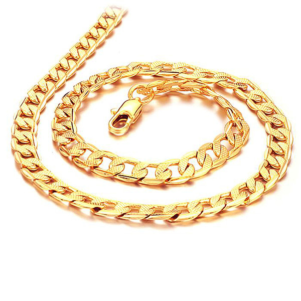 Personality Cuban Link Chain 7mm Width 18K Gold Plated with Inlaid Bronze Fashion Jewelry Necklaces for Men Boys Anniversary Gifts