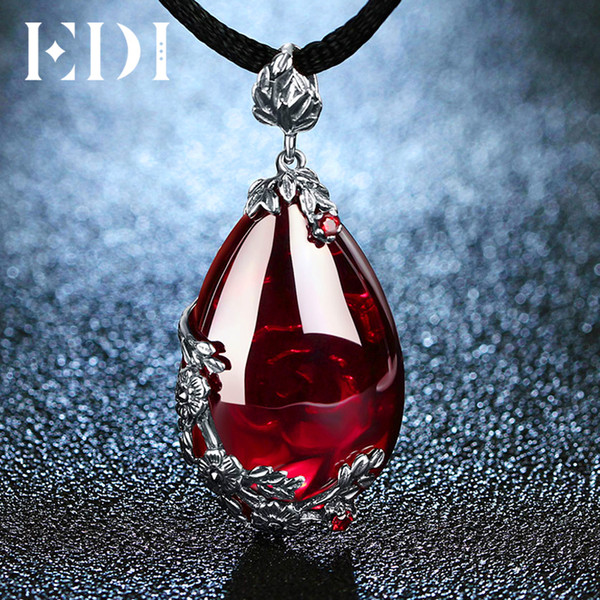 Edi Retro Royal Garnet Gemstone 100% 925 Sterling Silver Natural Chalcedony Pendant Necklace Female Fine Jewelry C19041201