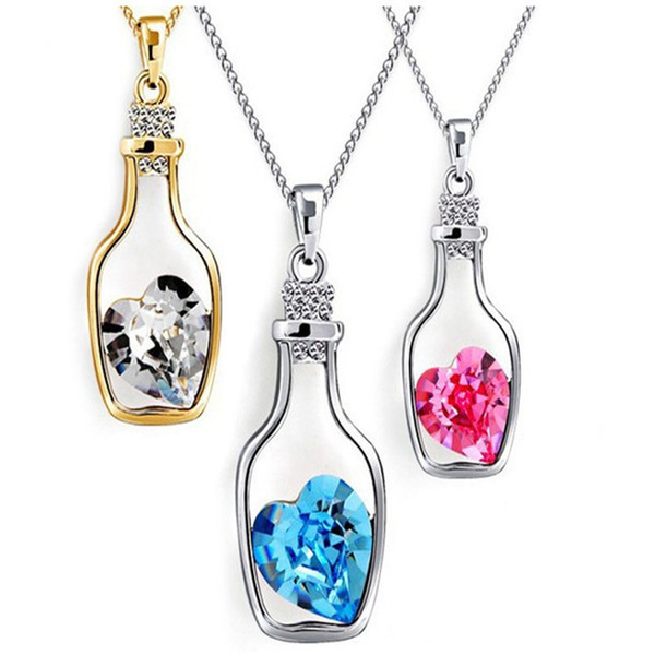 Creative New Women Fashion Necklace Ladies Popular Crystal Necklace Love Drift Bottles Special Pendant Necklace Gift