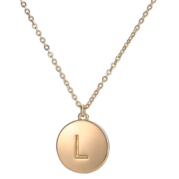 Fashion 26 Letters Initial Necklace Silver Gold Color Disc Necklace Alphabet Women Friends Family Letter necklace Drop Shipping