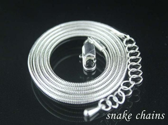 Free shipping! Wholesale 50pcs 1.5mm 18inch sterling silver plated snake chain with Extended chain and drops