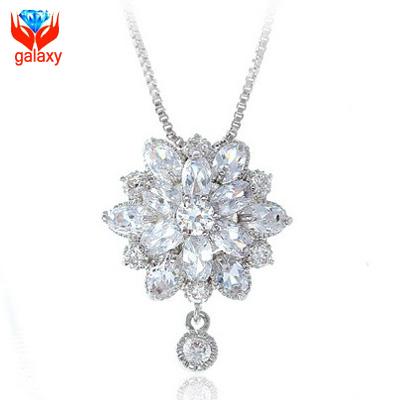 Luxury Ice Flower Wedding Necklace for Bridal 18K White Gold Plated Trendy Jewelry AAA+ Swiss CZ Pendant Necklace Collier Mariage ZN456