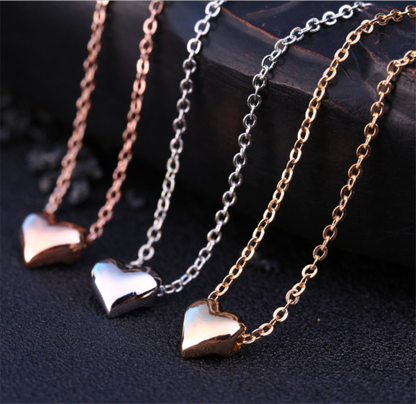 New Heart Love Necklace Silver Rose Gold Plated Heart Pendant Chains Fashion Wedding Jewelry for Women Christmas Gift Drop shipping