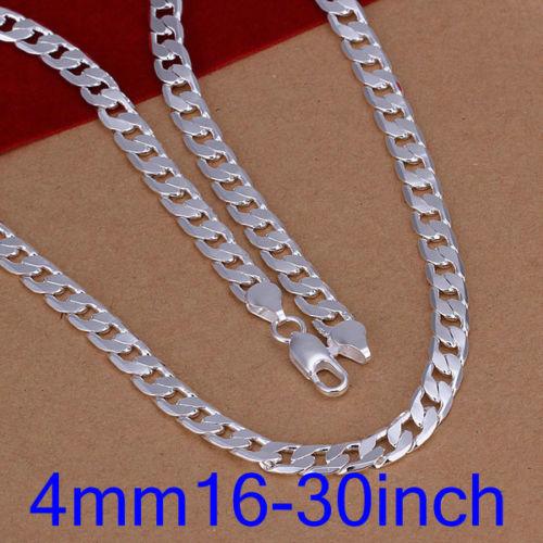 Fine 925 Sterling Silver Necklace,XMAS New 925 Silver 4MM 16-30Inch Curb Chain Necklace For Women Men Fashion Jewelry 2018 Link Italy XZN132