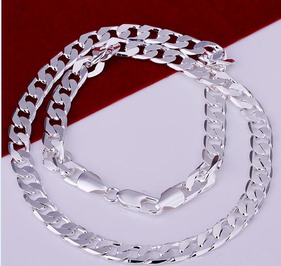 2017 Fashion jewelry Hot Men's Necklace 925 Sterling Silver plated 8mm 20