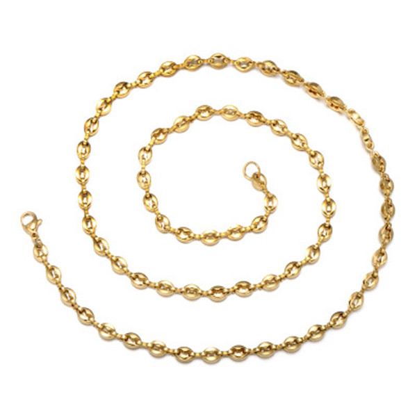 Coffee Bean Necklace Simple Style Stainless Steel Men Chain Necklace Three Colors Optional Chain Long 60cm
