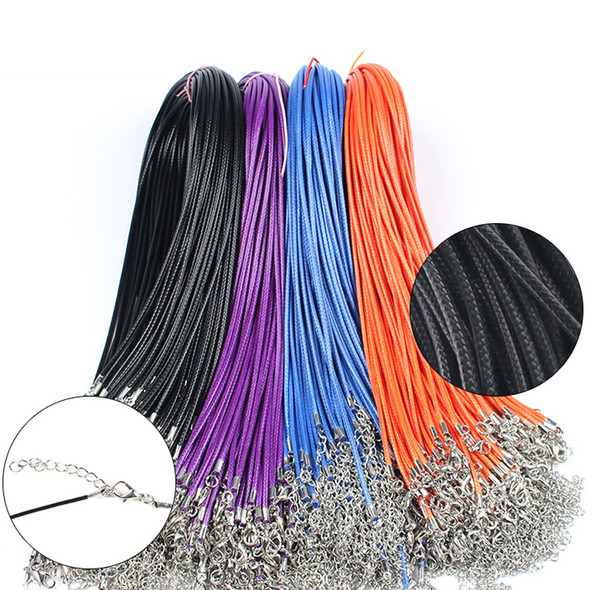 100pcs/lot 1.5mm Black Leather Cord Wax Rope Chain Necklace 45cm+5cm Extender Chain Lobster Clasp chain for DIY Jewelry Accessories