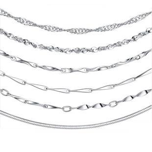 100pcs 1MM 18inch mixed 6 designs 925 silver chains smooth snake chain fit pendants and Necklace