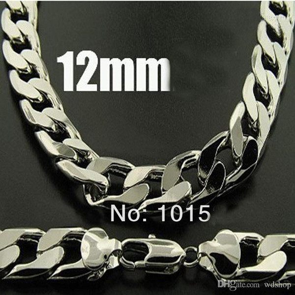 Fashion Men'S Jewelry Silver 12mm Cuban Link Chain Men'S Necklace 20 Inches High Qulity Geometric Necklaces Gift