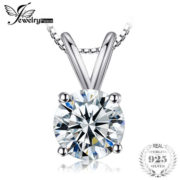JewelryPalace Classic Round 1ct Real 925 Sterling Silver Jewelry Solitaire Pendant Necklace 18 Chain