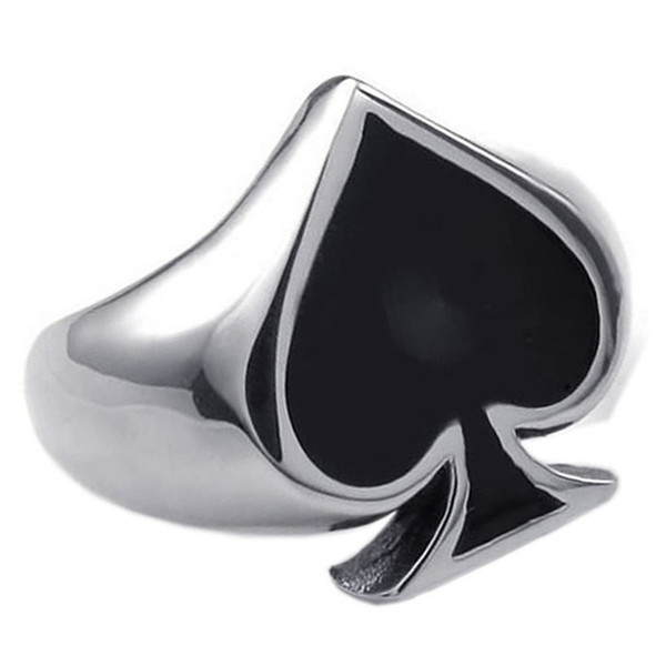 Classic Poker Spades Gambler Good Luck Finger Ring Mens Poker Spades Silver Stainless Steel Rings Charm For Men Women