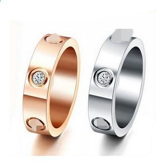 Top Classic Design Famous Brand 6mm white / Rose / yellow gold Plated CZ diamond lovers wedding band love ring for Women Men