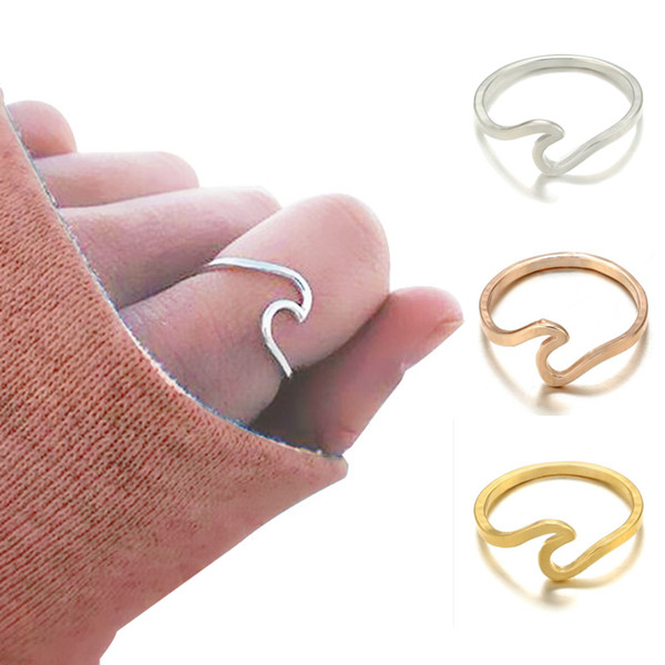 New 925 Sterling Silver Simple Dainty Thin Wave Ring Beach Sea Surfer Island Jewelry US Size 6 7 8 9 10