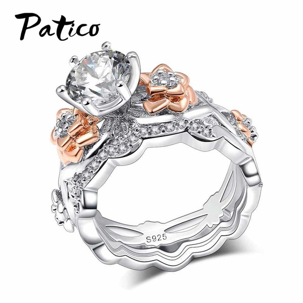 PATICO 925 Sterling Silver Jewelry Gold Flower Finger Rings For Ladies Top Quality Wedding Jewelry Wide Anillos Wholesale Party