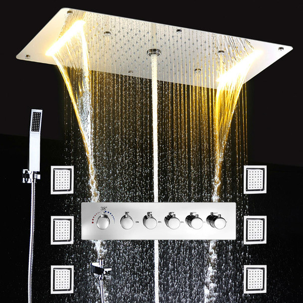 Embed Ceiling Rainfall Showers Set Massage Spray Led Electric Power Bathroom 5 Way Conceal Install Thermostatic Shower Faucets