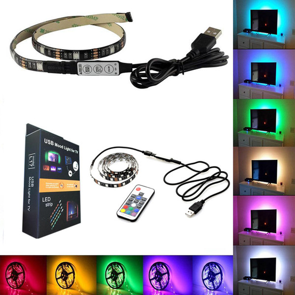 Waterproof 5V LED Strip Light 0.5m 100CM(3.28Ft) 2m 30leds Flexible 5050 RGB TV Backlight USB Cable And Mini Controller