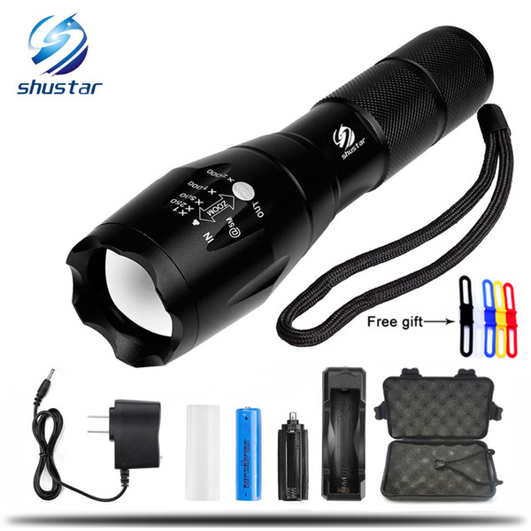 Big Promotion Ultra Bright XM-L T6 LED Flashlight 5 Modes 4000 Lumens Zoomable LED Torch 18650 Battery + Charger + gift