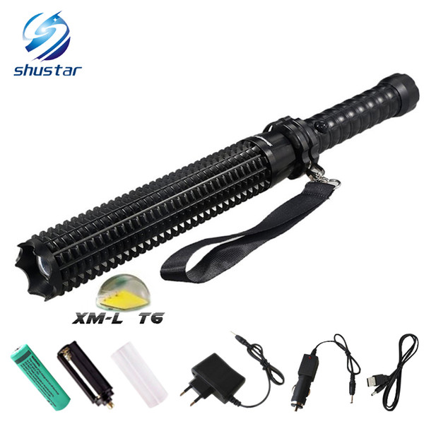 L2 T6 LED Mace Flashlight Self-defense Toothed Mace 4500LM Torch Lights 5 Mode Outdoor Patrol Rechargeable Flashlights