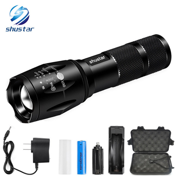 T6 LED Flashlight 5 Modes Big Promotion Ultra Bright 4000 Lumens Zoomable LED Torch 18650 Battery + AC Charger + gift