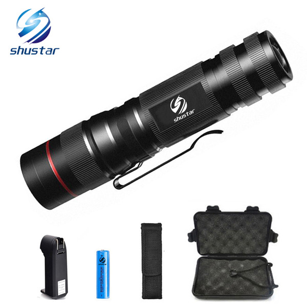 Q5 2000 lumens LED flashlight 3 modes Ultra Bright led torch zoom flashlight with 14500 rechargeable battery+charger+Box