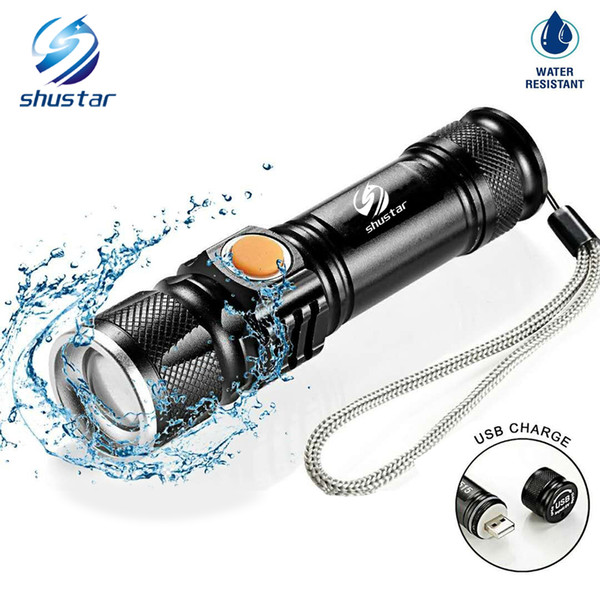 USB Inside Battery T6 Powerful 2000LM Led Flashlight Portable Light Rechargeable Tactical LED Torches Zoom Flashlight