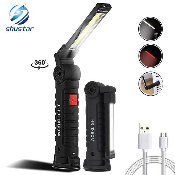 USB rechargeable COB LED flashlight work light Inspection Light 5 modes Tail magnet design Hanging torch lamp 2 sizes waterproof