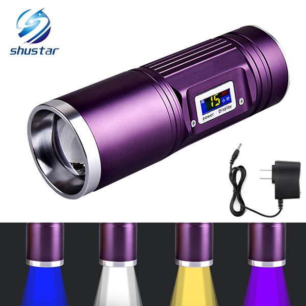 Rechargeable Torch 8000 Lumens Q5 x 4 Fishing flashlight blue/purple/yellow/white light 12 models Use DC charger