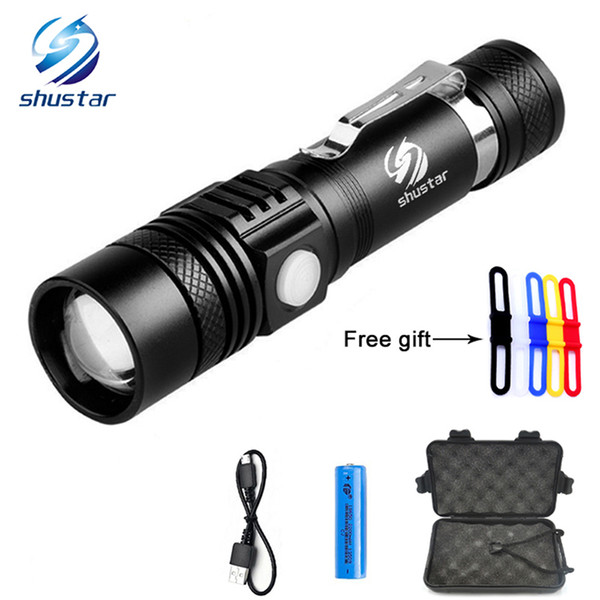 T6 LED Flashlight Torch 3800Lumens zoomable led torch For 18650 battery aluminum+USB charger+Gift box+Free gift