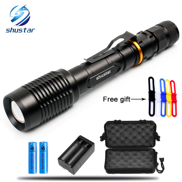 T6/L2 LED Flashlights Torch 8000Lumens zoomable led torch For 2x18650 batteries aluminum+charger+Gift box+Free gift